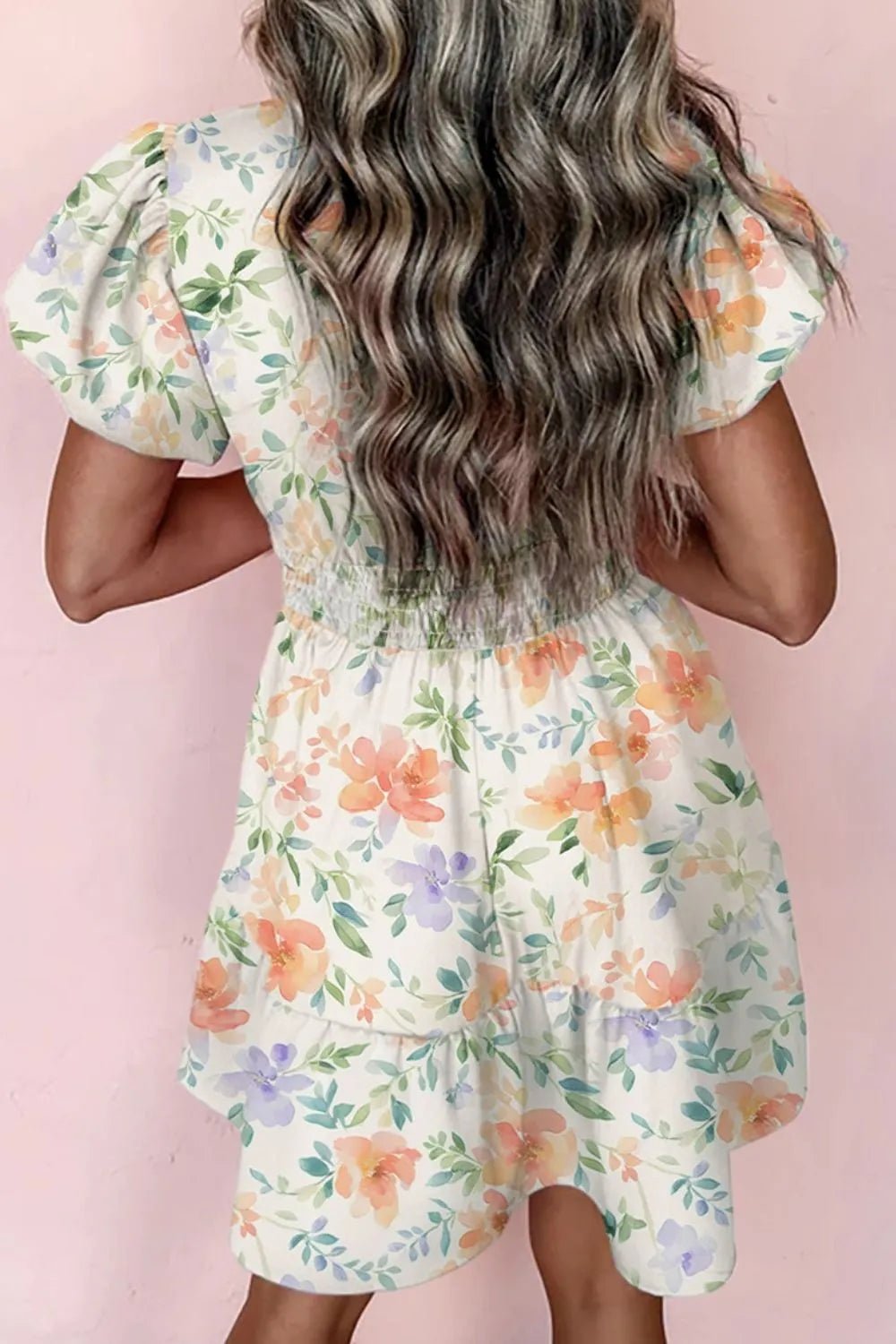 Frill Notched Puff Sleeve Dress – Floral by Simply Love