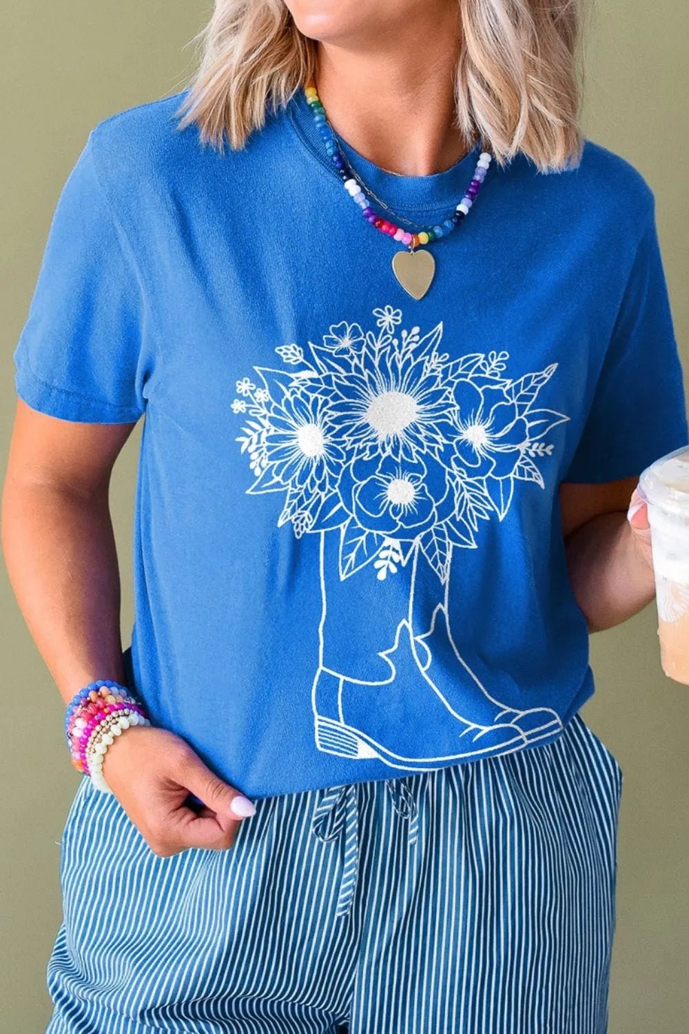 Graphic Round Neck Short Sleeve T-Shirt – Blue by Simply Love