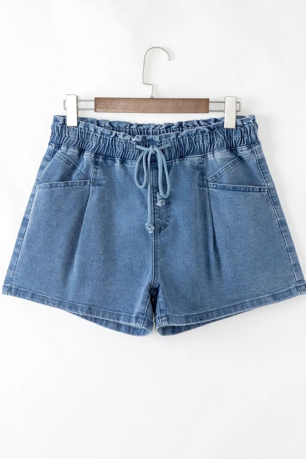Drawstring High Waist Denim Shorts with Pockets – Medium by Simply Love