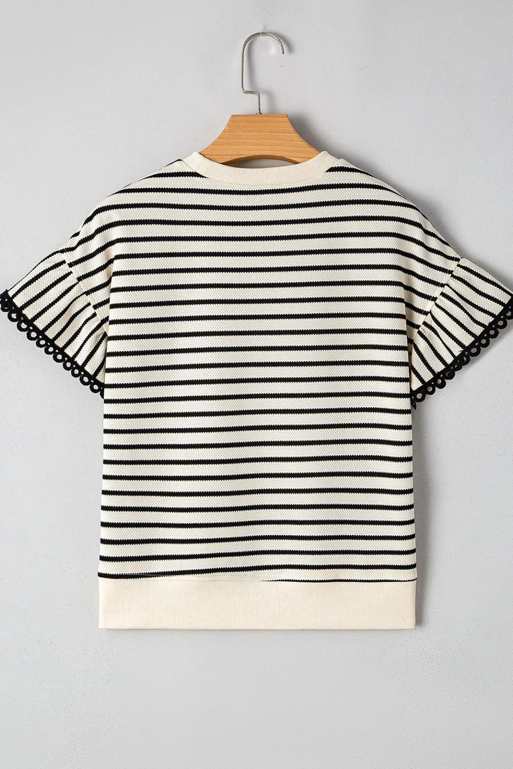 Striped Round Neck Ruffle Sleeve Blouse – Black by Simply Love