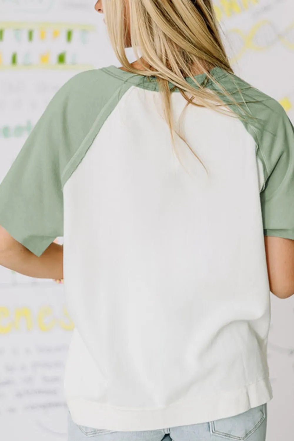 Color Block Raglan Short Sleeve Half Buttons High Low T Shirt – Sage by Simply Love