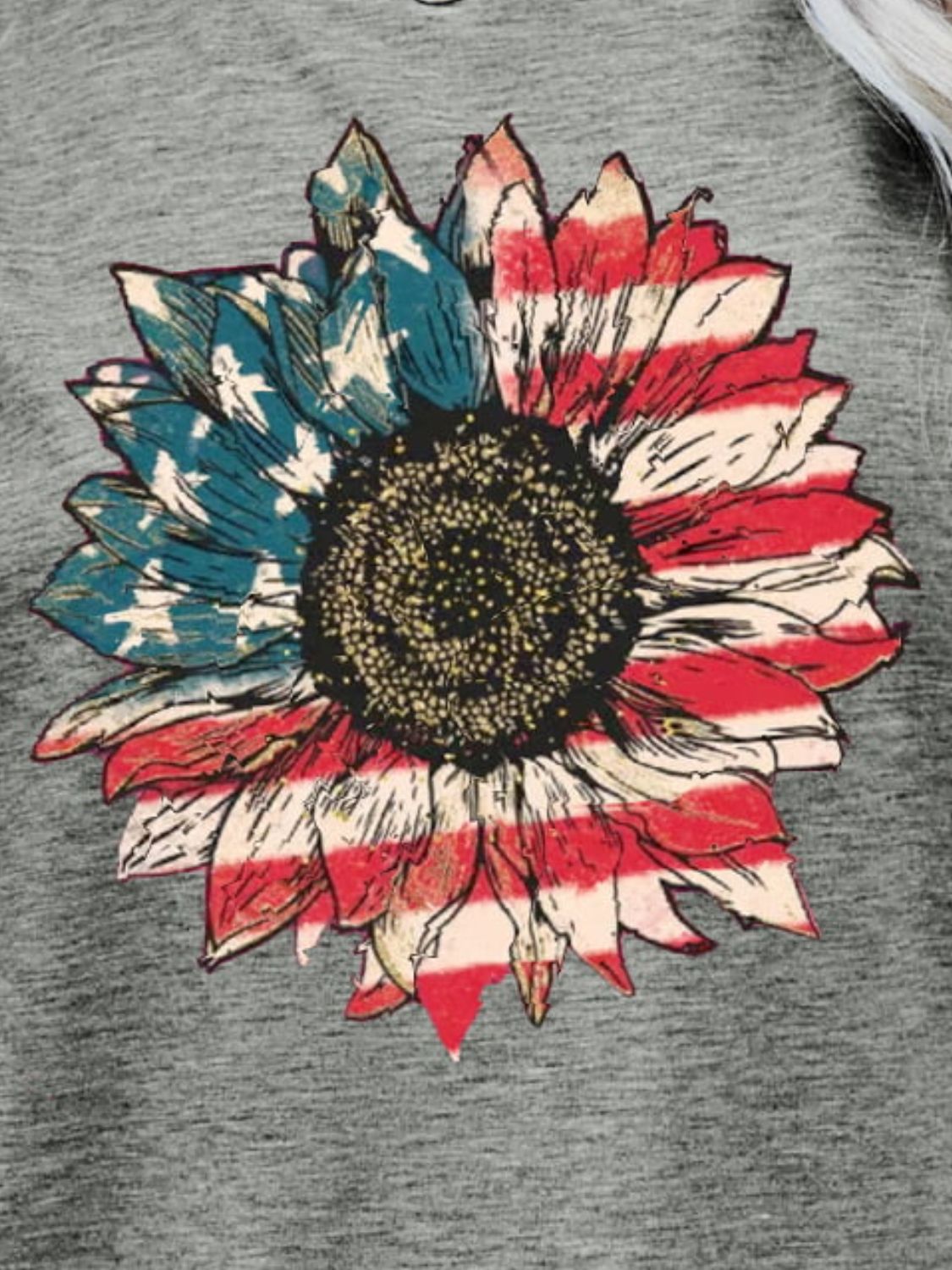 US Flag Flower Graphic Tee – Mid Gray by Simply Love