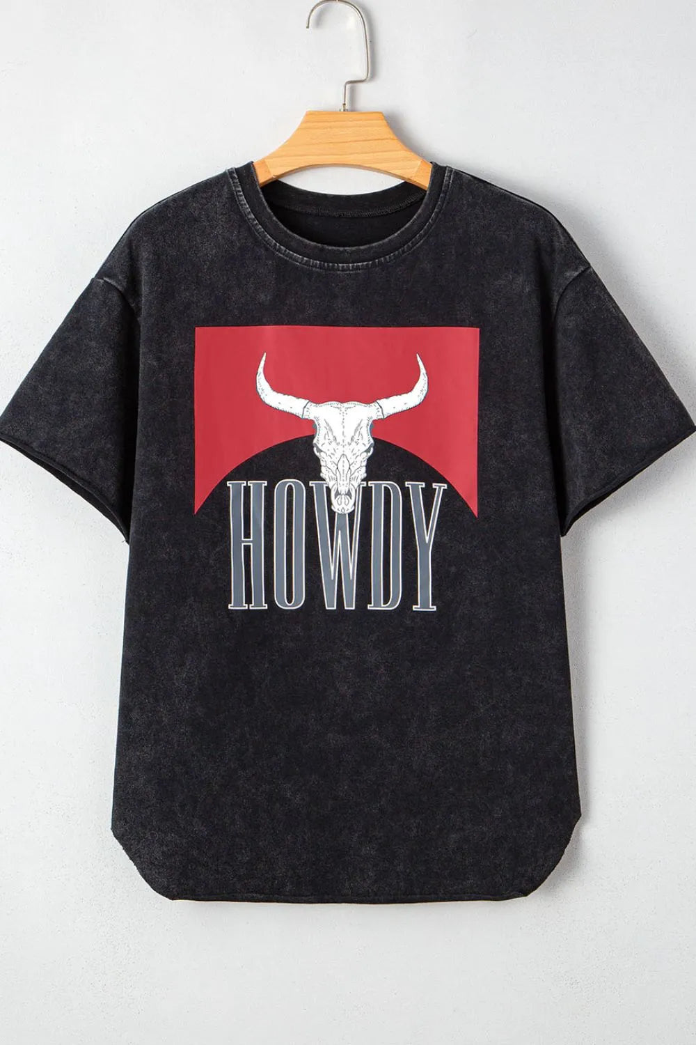 Western HOWDY Steer Head Print Side Slits Loose Fit T Shirt