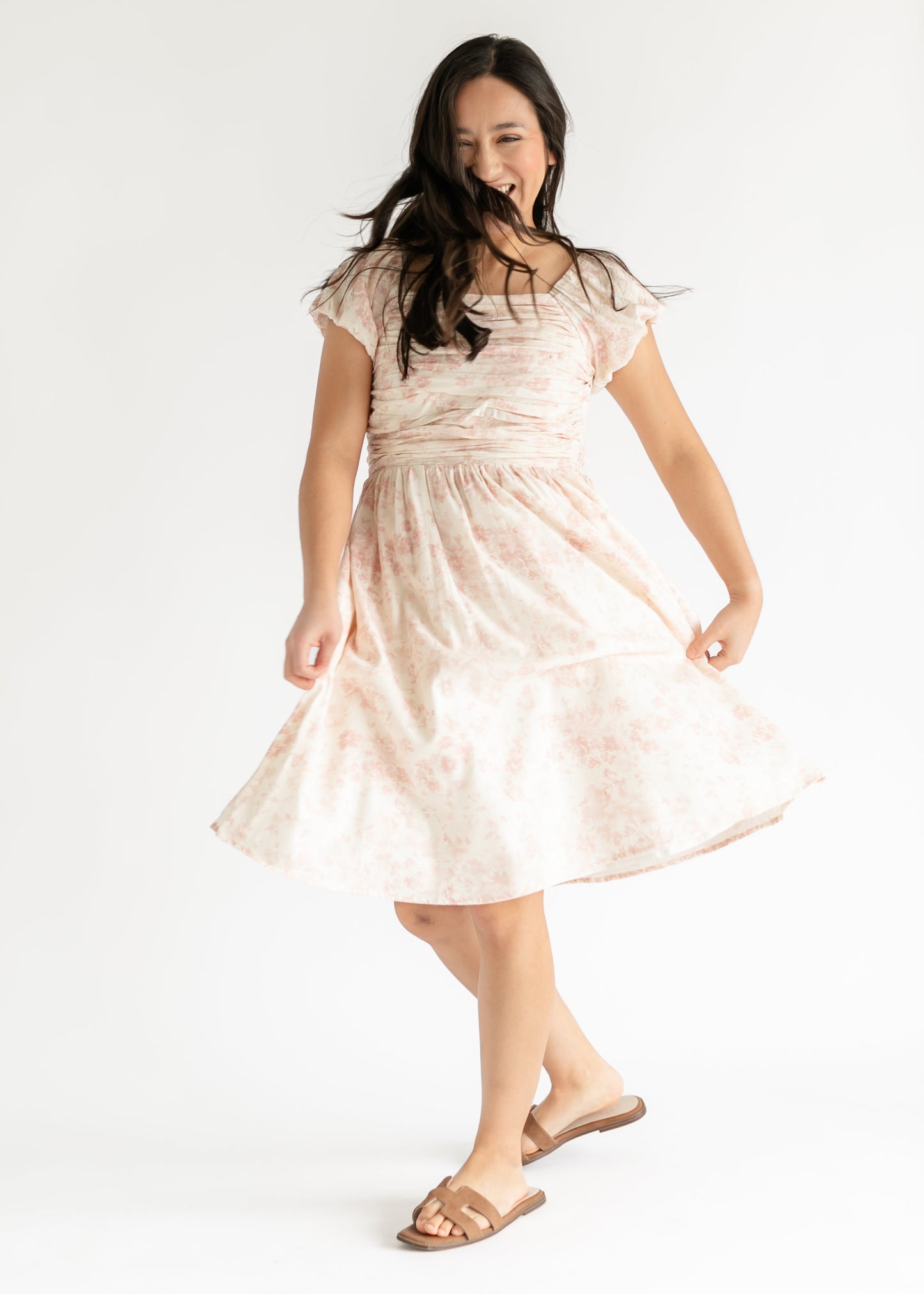 Brienna Ruched Bodice Cap Sleeve Midi Dress