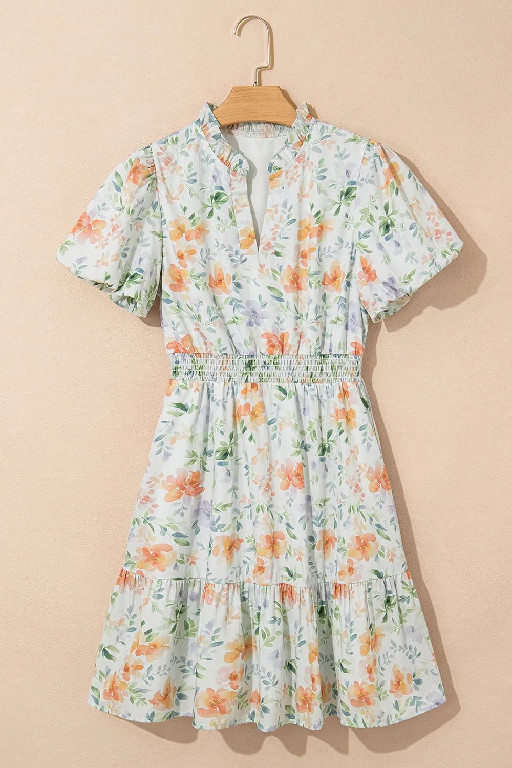 Frill Notched Puff Sleeve Dress – Floral by Simply Love