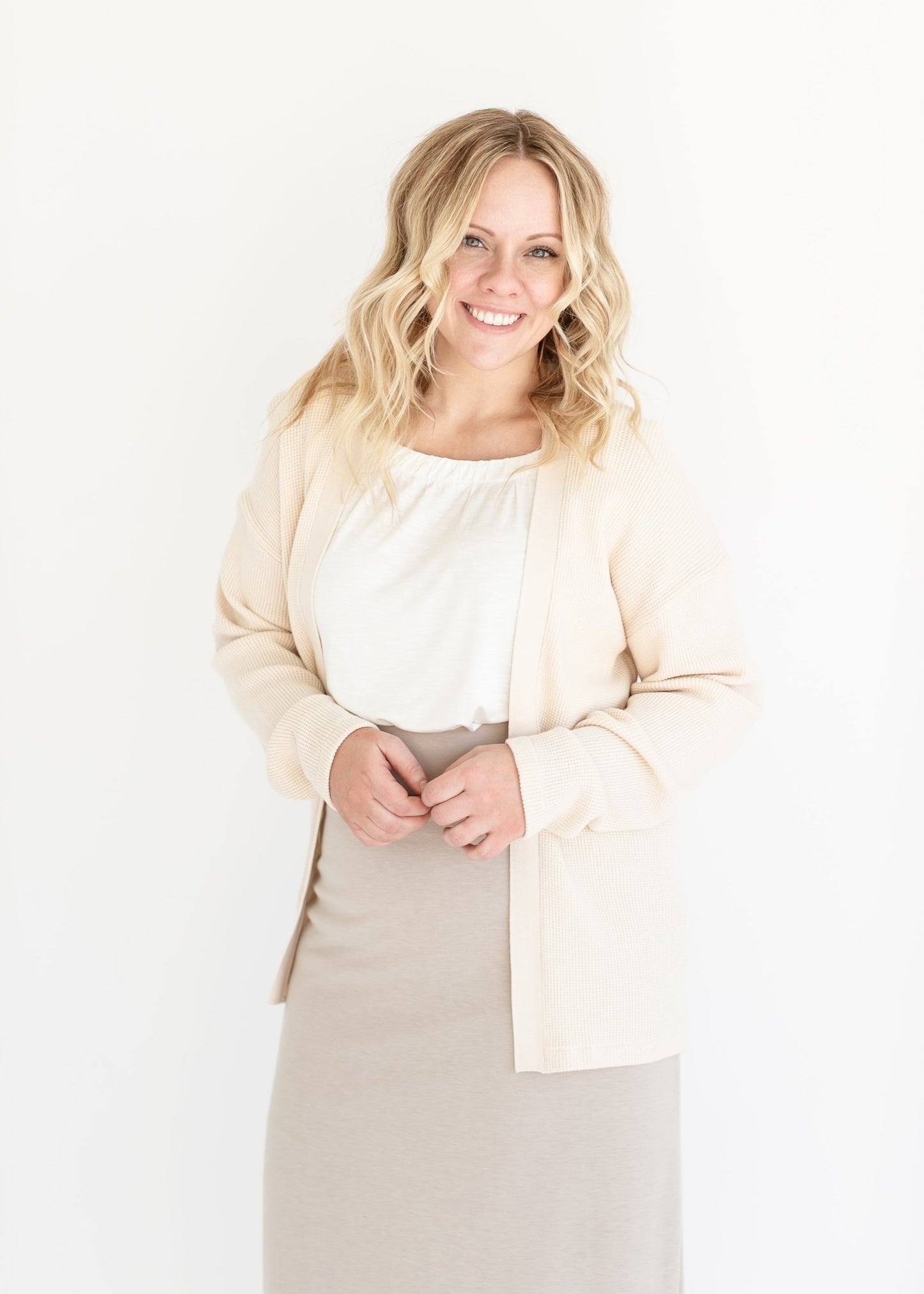 Essential Waffle Knit Cardigan - FINAL SALE – Cream IC Tops by Inherit Co.