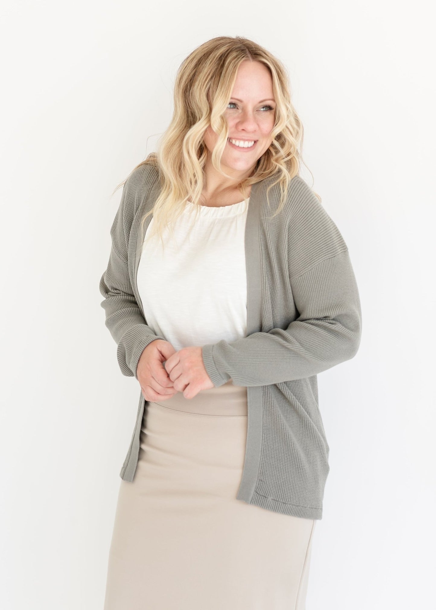 Essential Waffle Knit Cardigan - FINAL SALE – Light Olive IC Tops by Inherit Co.