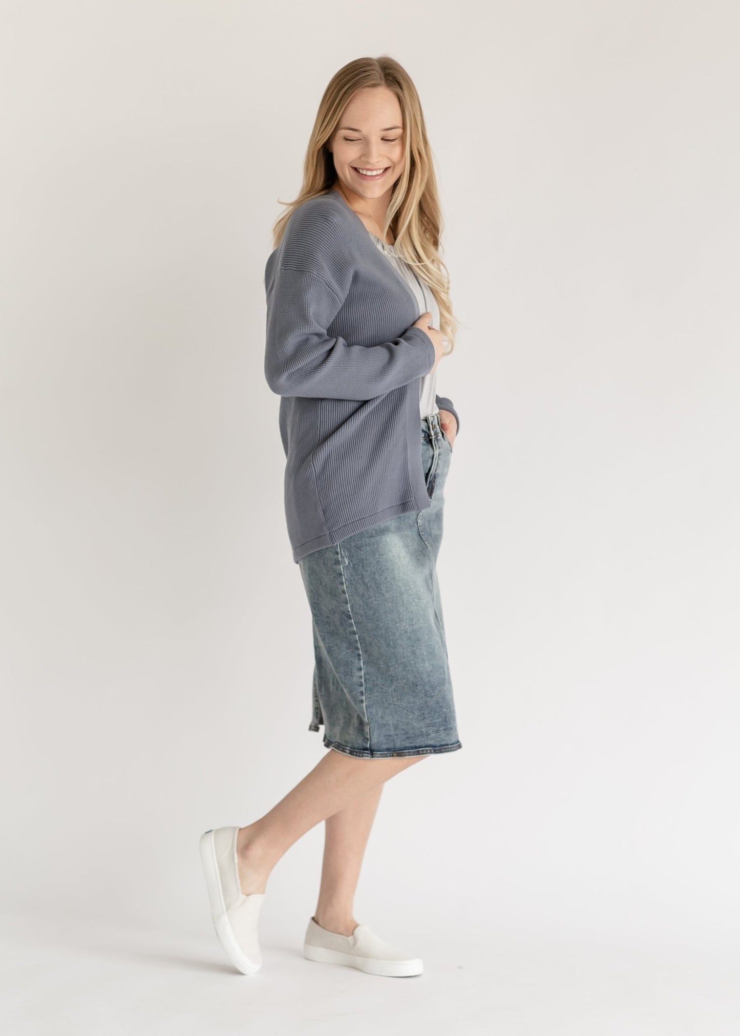 Essential Waffle Knit Cardigan - FINAL SALE – Slate Blue IC Tops by Inherit Co.