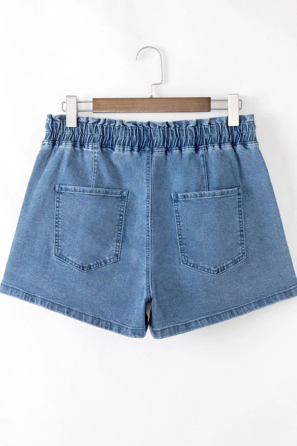 Drawstring High Waist Denim Shorts with Pockets – Medium by Simply Love