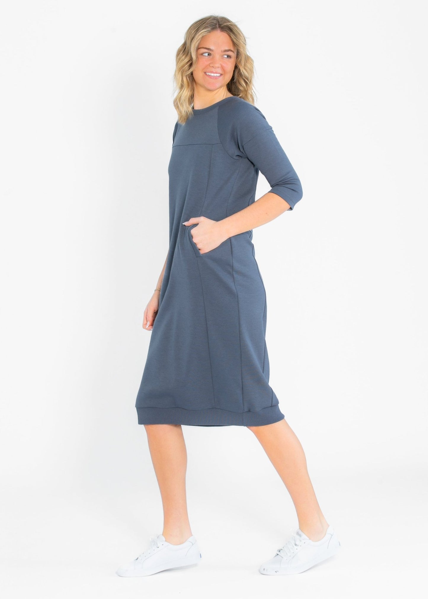 Liv 3/4 Sleeve Sweatshirt Midi Dress – XS IC Dresses by Inherit Co.