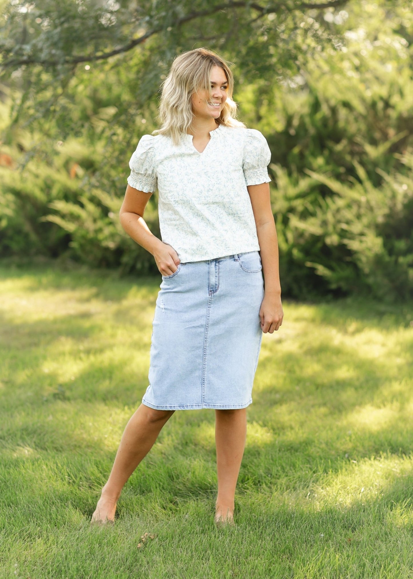 Maelia Distressed Denim Midi Skirt – 2 IC Skirts by Inherit Co.