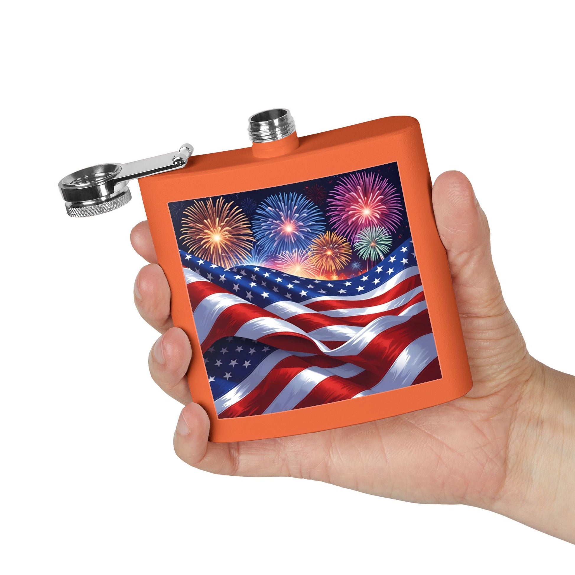 Patriotic Stainless Steel Flask | 4th of July Gift | American Flag Design | Tailgating Accessory | Military Tribute – 6oz Mug by Printify