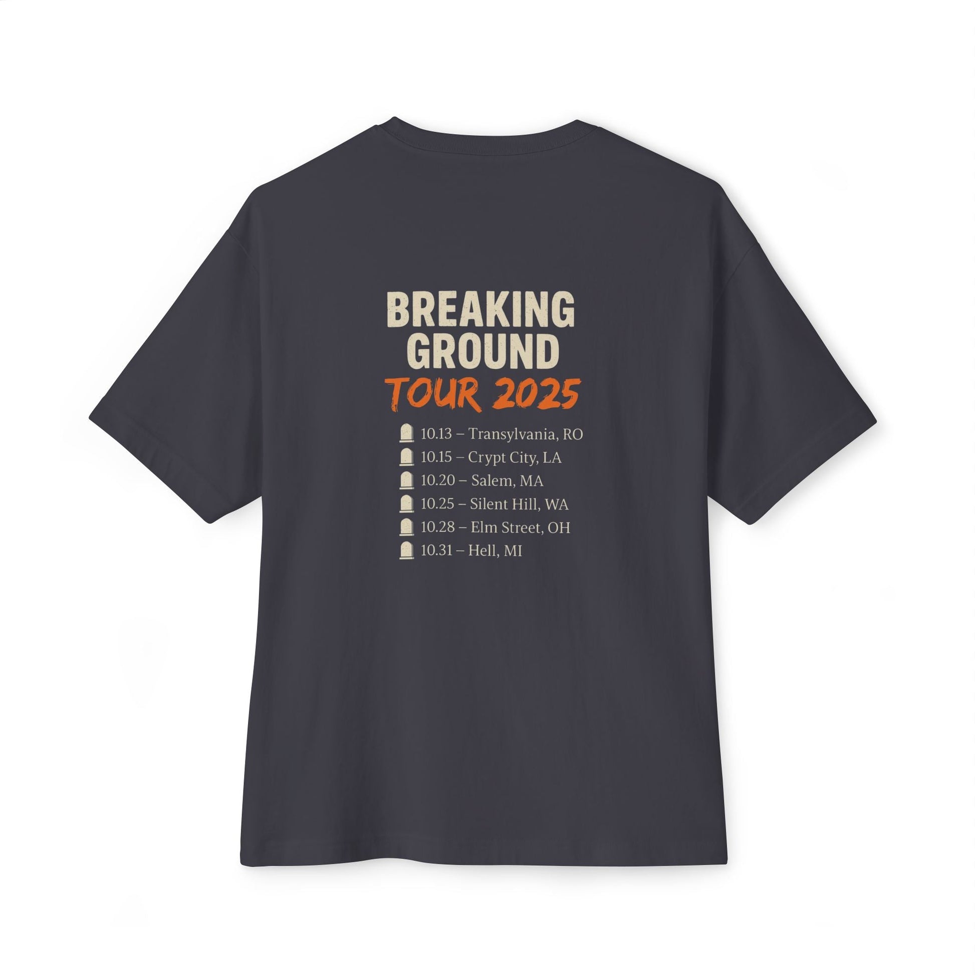 Undead Heads – Breaking Ground Tour 2025 Graphic Tee | Vintage Rock Band Shirt, Oversized Unisex Concert T-Shirt, Halloween Music Festival Merch – Navy T-Shirt by Printify