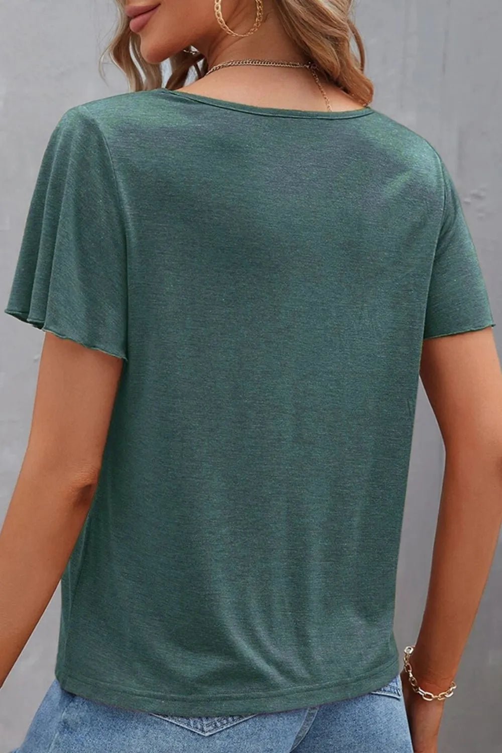 V - Neck Short Sleeve T-Shirt – Turquoise by Simply Love