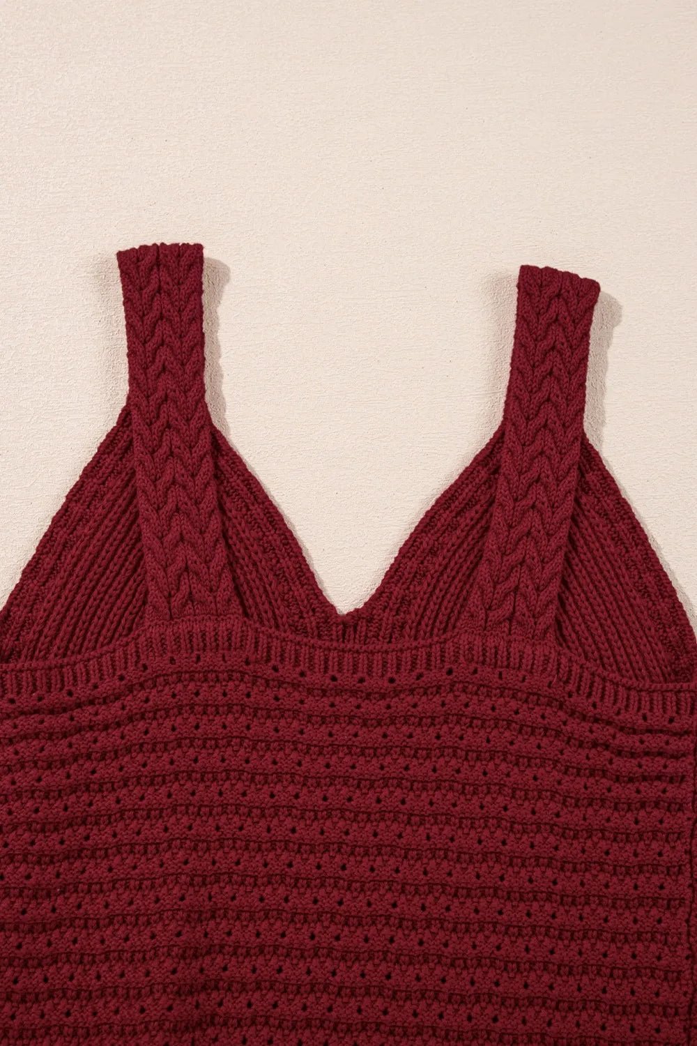 Cable Knit Pointelle Slim Fit V Neck Sweater Vest – Burgundy by Simply Love