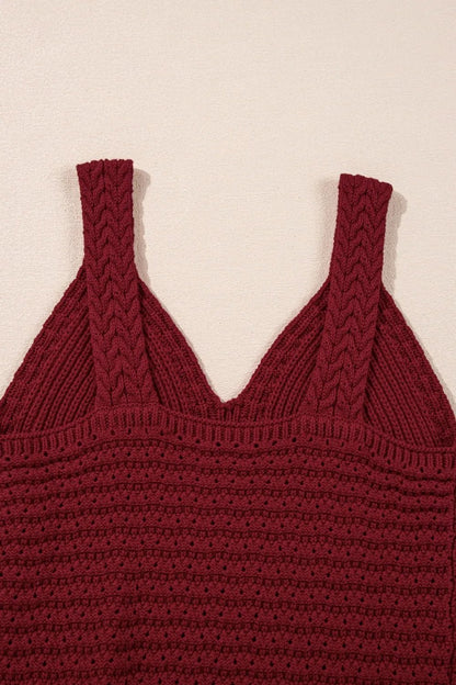 Cable Knit Pointelle Slim Fit V Neck Sweater Vest – Burgundy by Simply Love