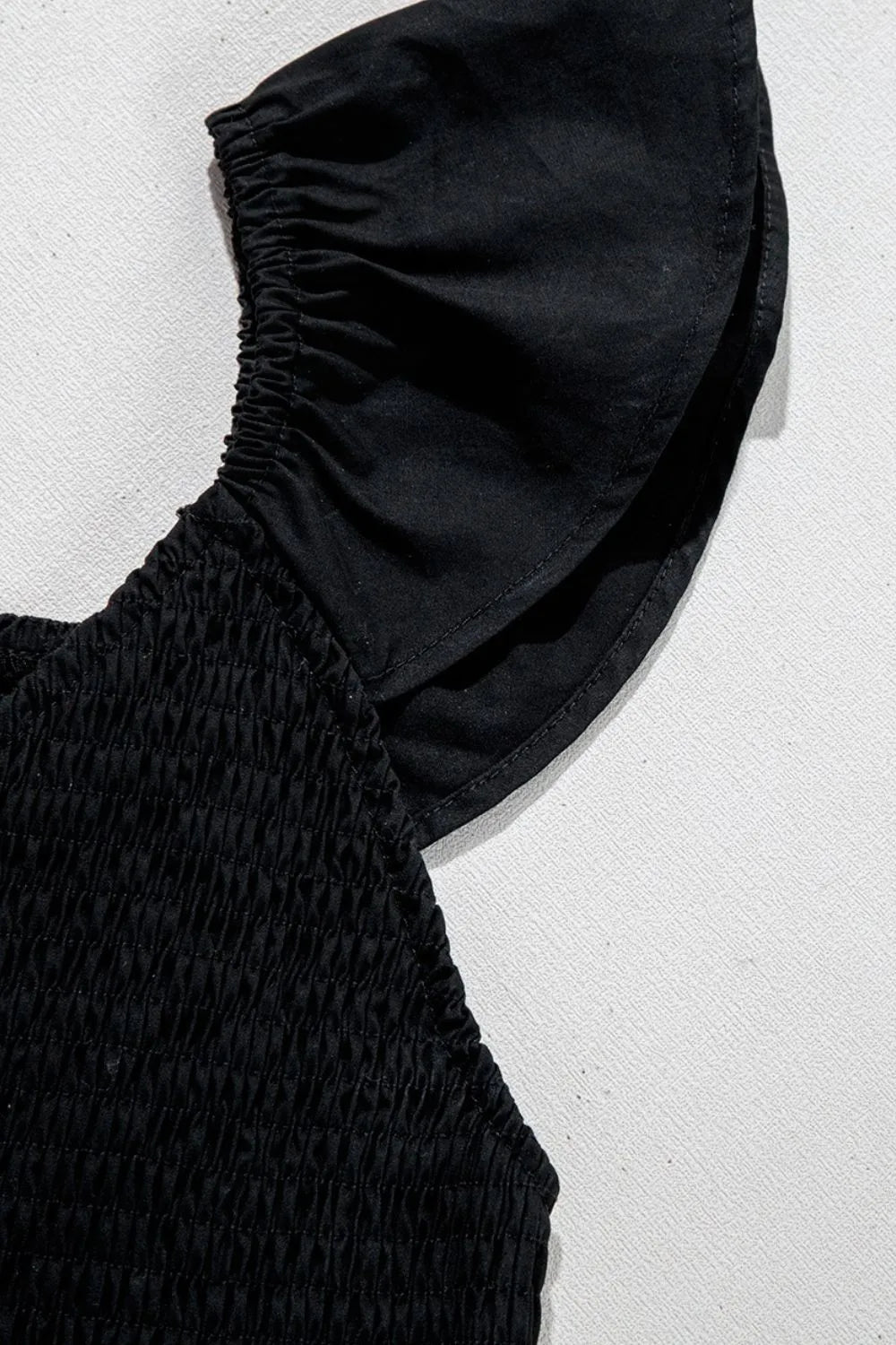 V Neck Ruffled Cap Sleeve Smocked Maxi Dress – Black by Simply Love