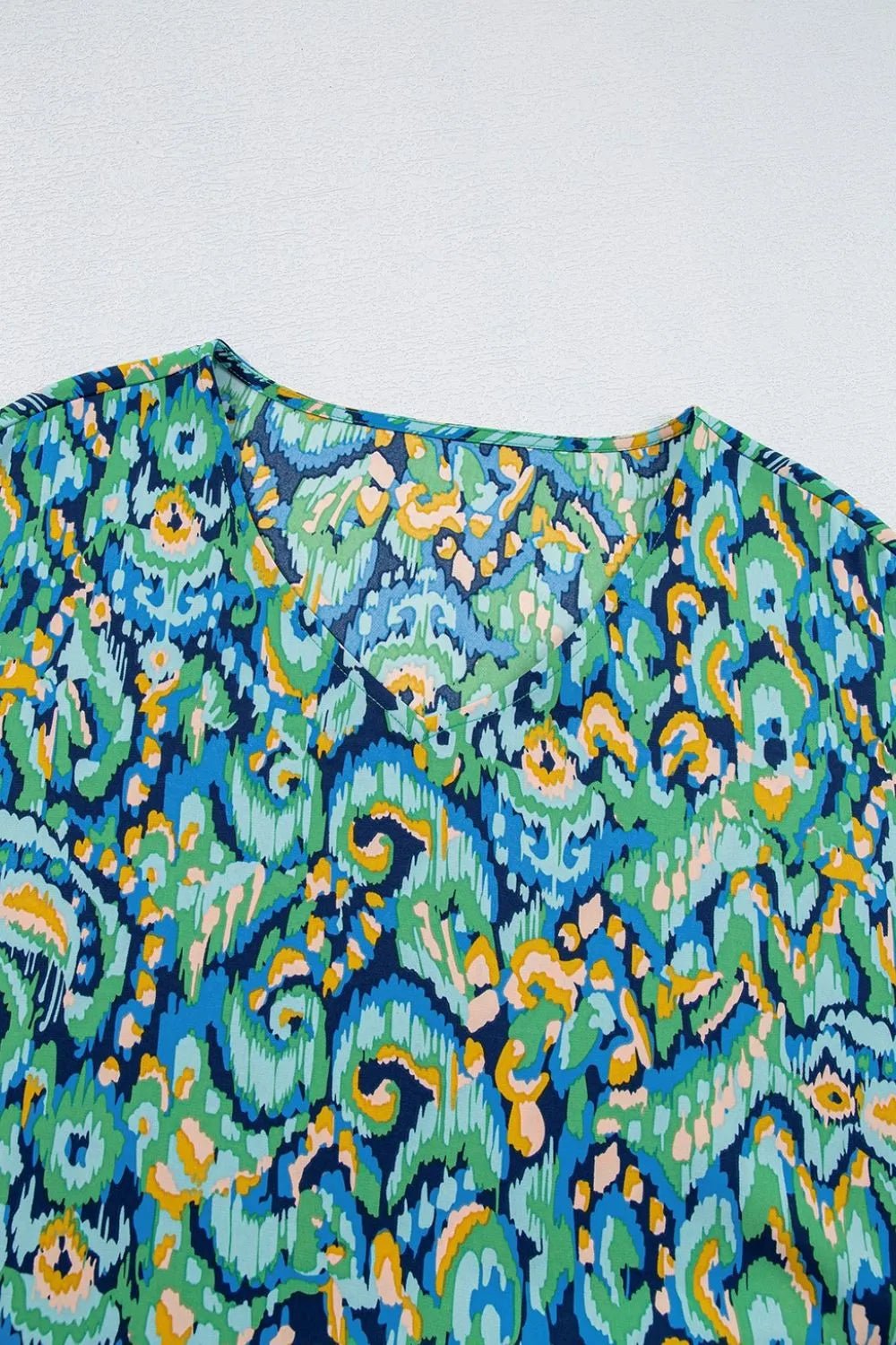 Abstract Print V Neck Half Sleeve Loose Fit Blouse – Turquoise by Simply Love