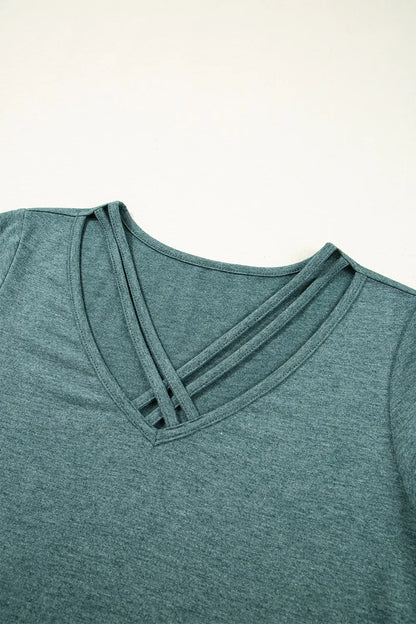V - Neck Short Sleeve T-Shirt – Turquoise by Simply Love