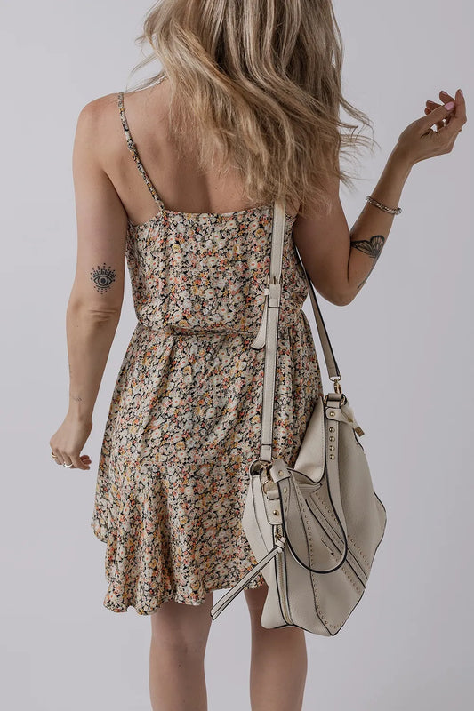 Boho Floral Printed Tie Waist Flared Sundress