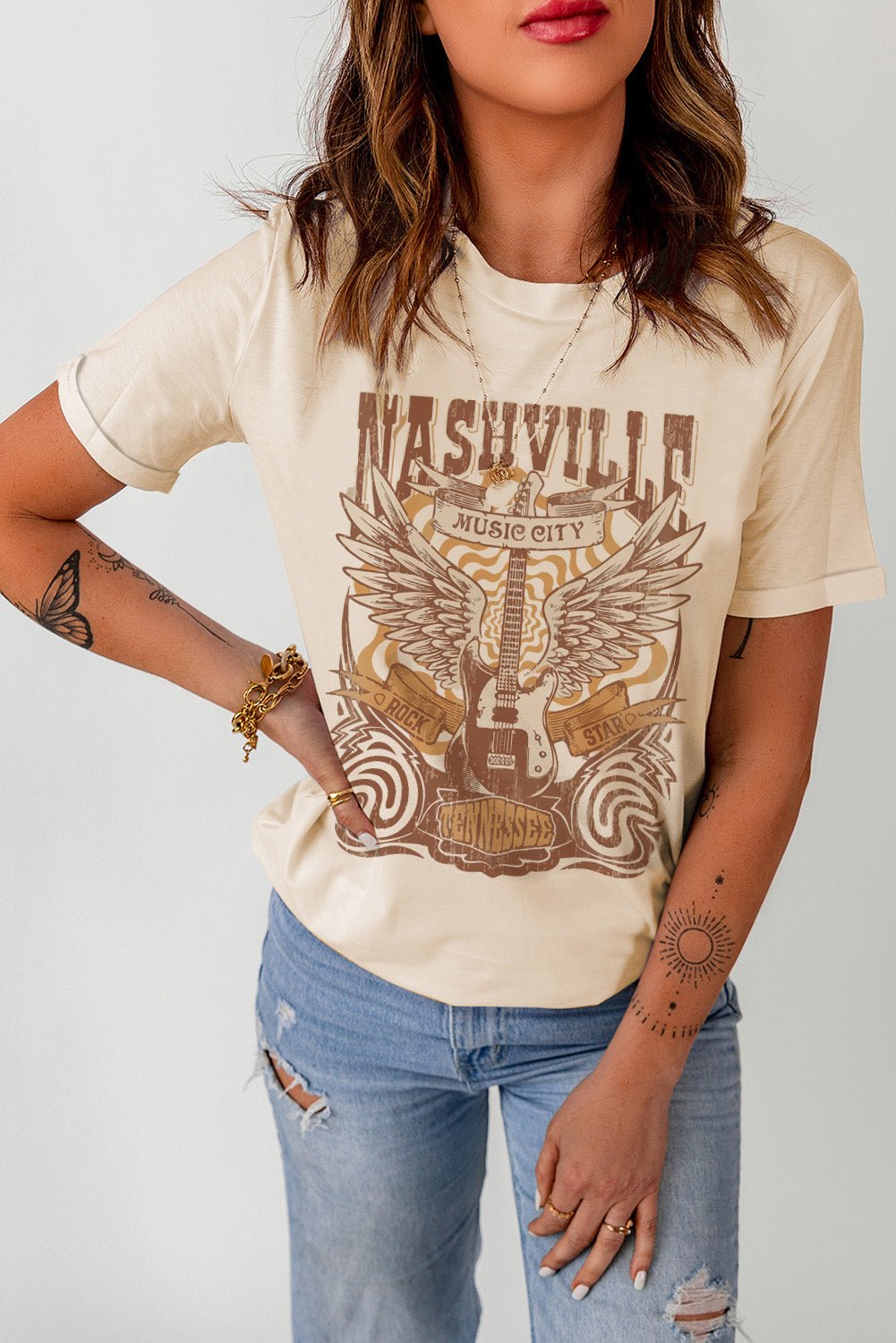 Western Graphic Round Neck T-Shirt – Khaki by Simply Love
