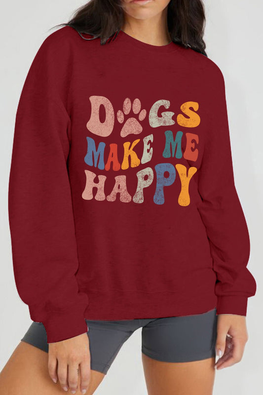 Simply Love Full Size DOGS MAKE ME HAPPY Graphic Sweatshirt – Wine by Simply Love