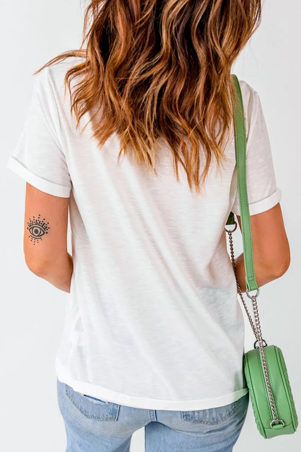 USA Flag Bow Knot Patched Crew Neck T Shirt – White by Simply Love