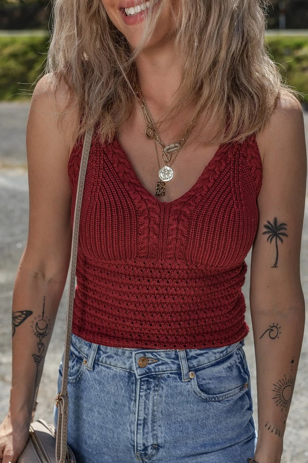 Cable Knit Pointelle Slim Fit V Neck Sweater Vest – Burgundy by Simply Love