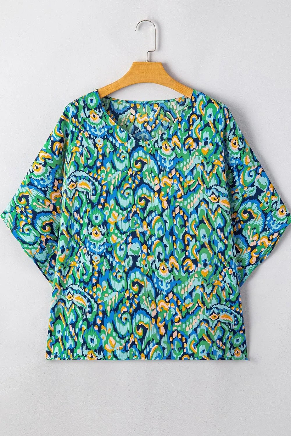 Abstract Print V Neck Half Sleeve Loose Fit Blouse – Turquoise by Simply Love