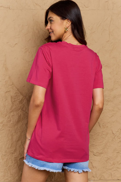 Simply Love Full Size BOOKS ARE MY LOVE LANGUAGE Graphic Cotton Tee – Deep Rose by Simply Love