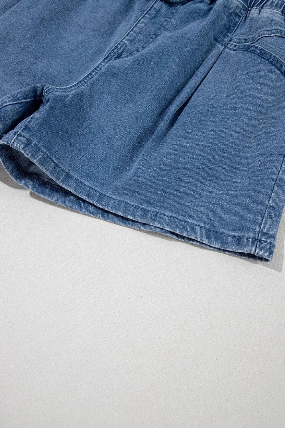 Drawstring High Waist Denim Shorts with Pockets – Medium by Simply Love