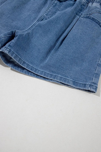 Drawstring High Waist Denim Shorts with Pockets – Medium by Simply Love