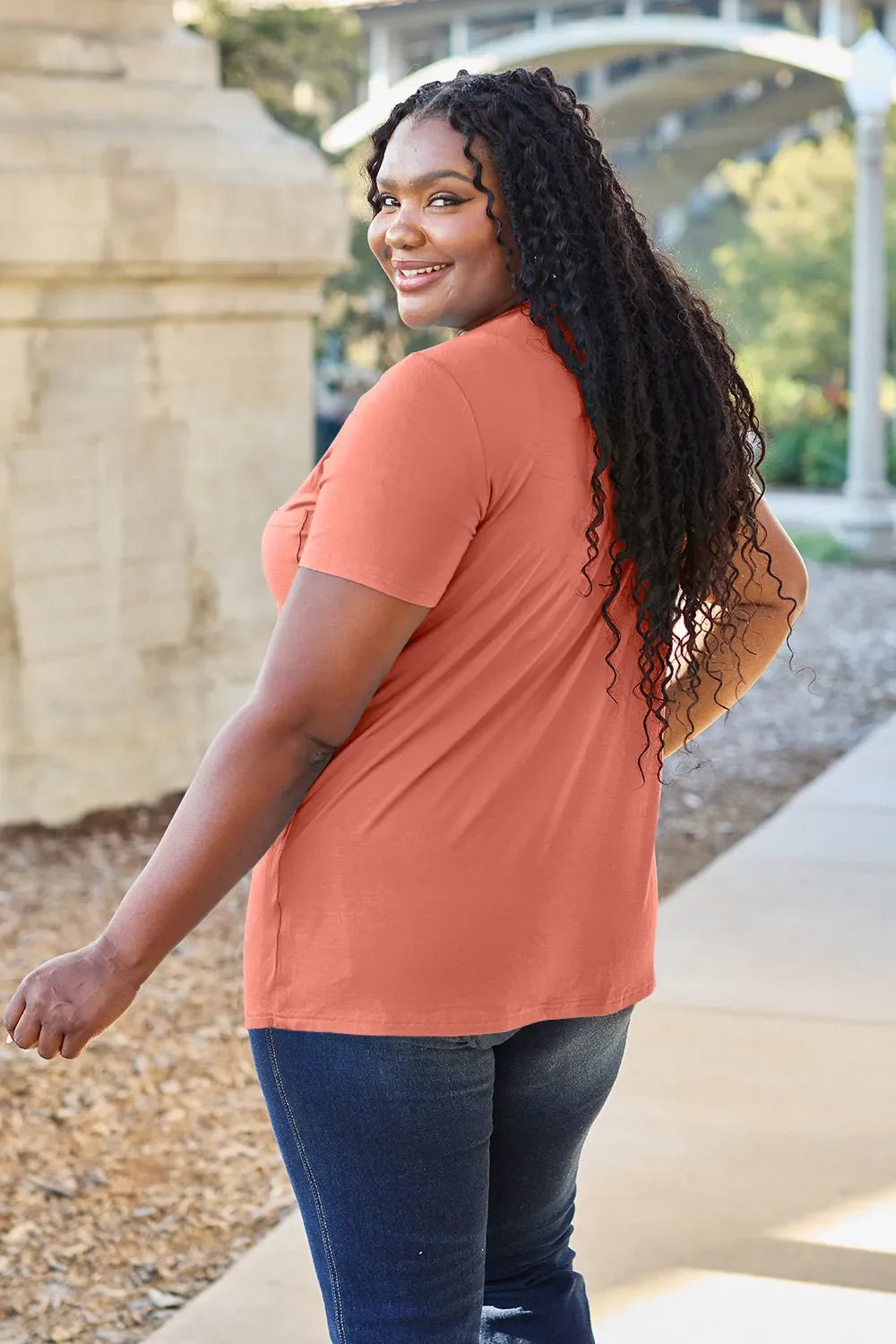 Basic Bae Bamboo Full Size V - Neck Short Sleeve T-Shirt – Watermelon pink by Simply Love