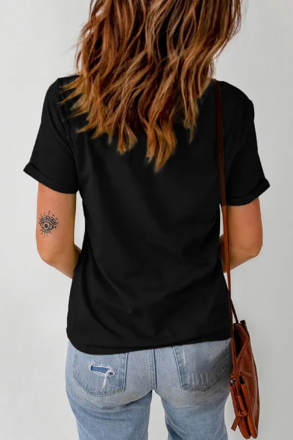 Bull Head Embroidered Round Neck T Shirt – Black by Simply Love