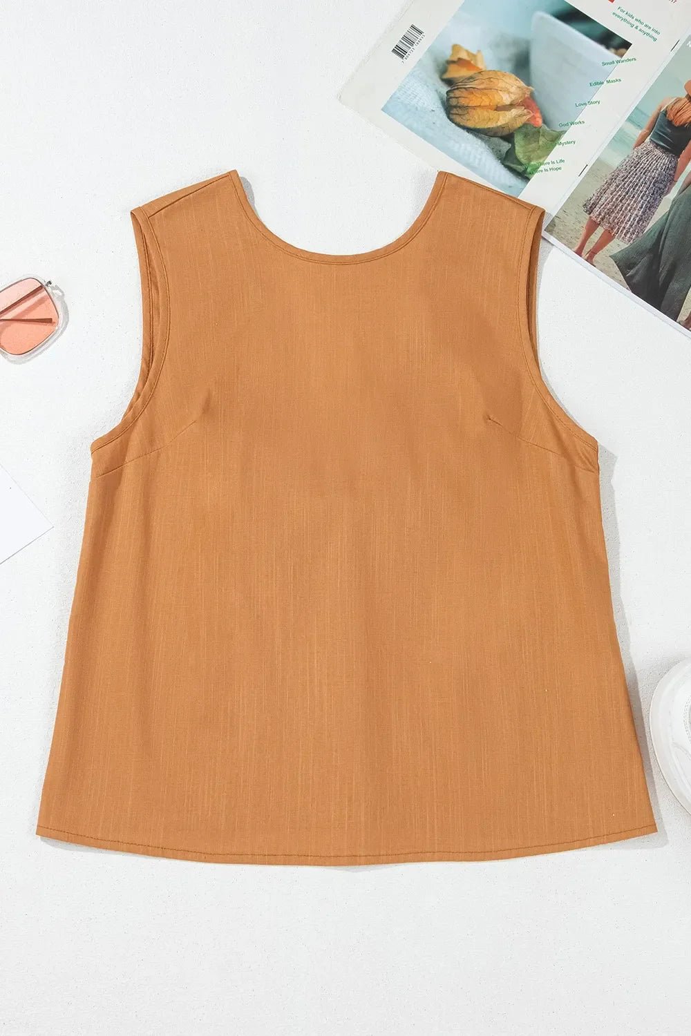 Bow Back Round Neck Tank – Caramel by Simply Love