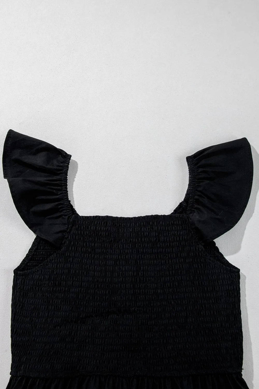 V Neck Ruffled Cap Sleeve Smocked Maxi Dress – Black by Simply Love