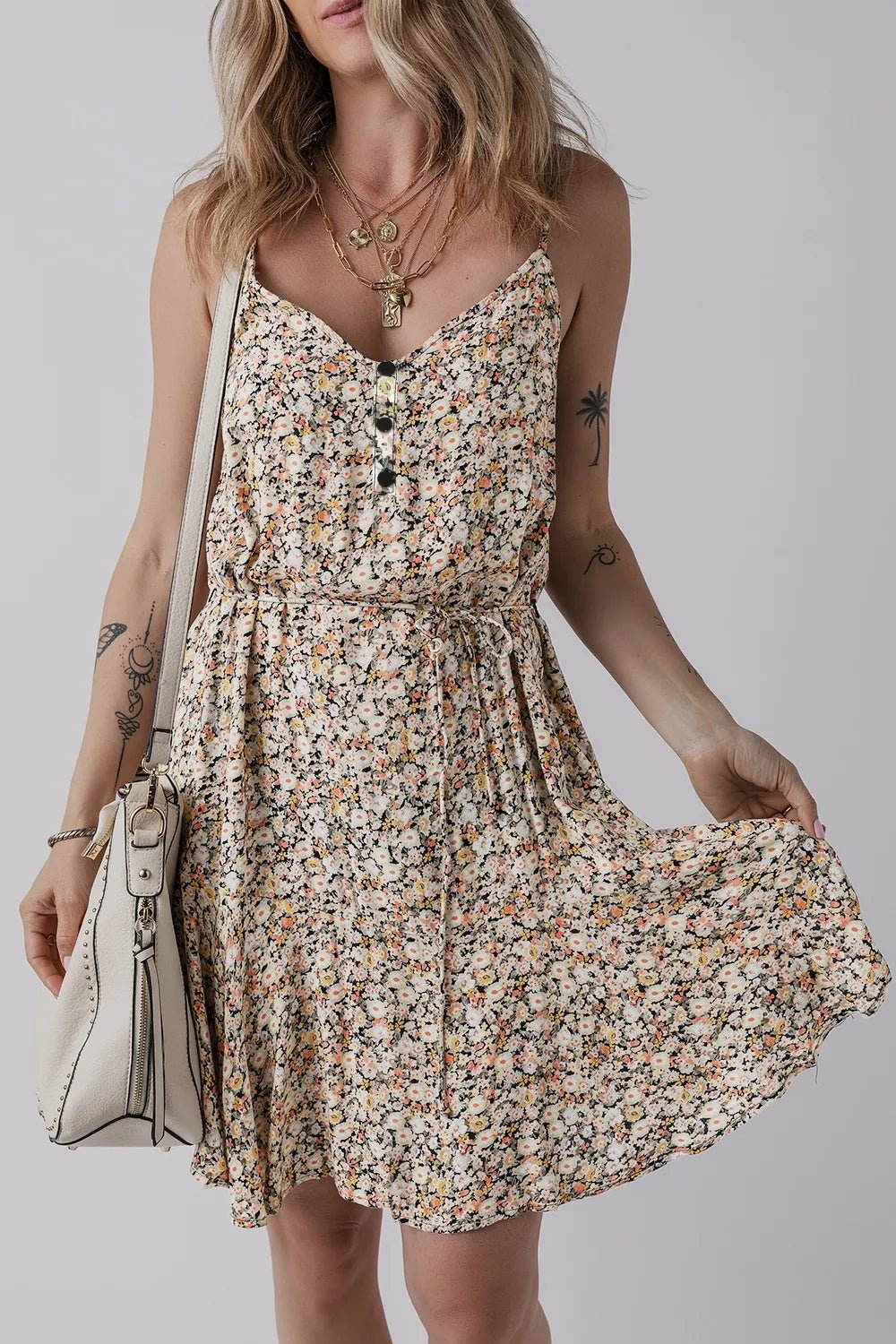 Boho Floral Printed Tie Waist Flared Sundress