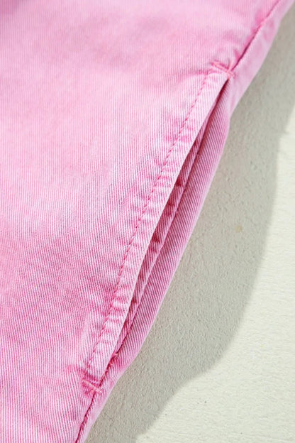 Button Down Short Sleeve Denim Dress – Blush Pink by Simply Love