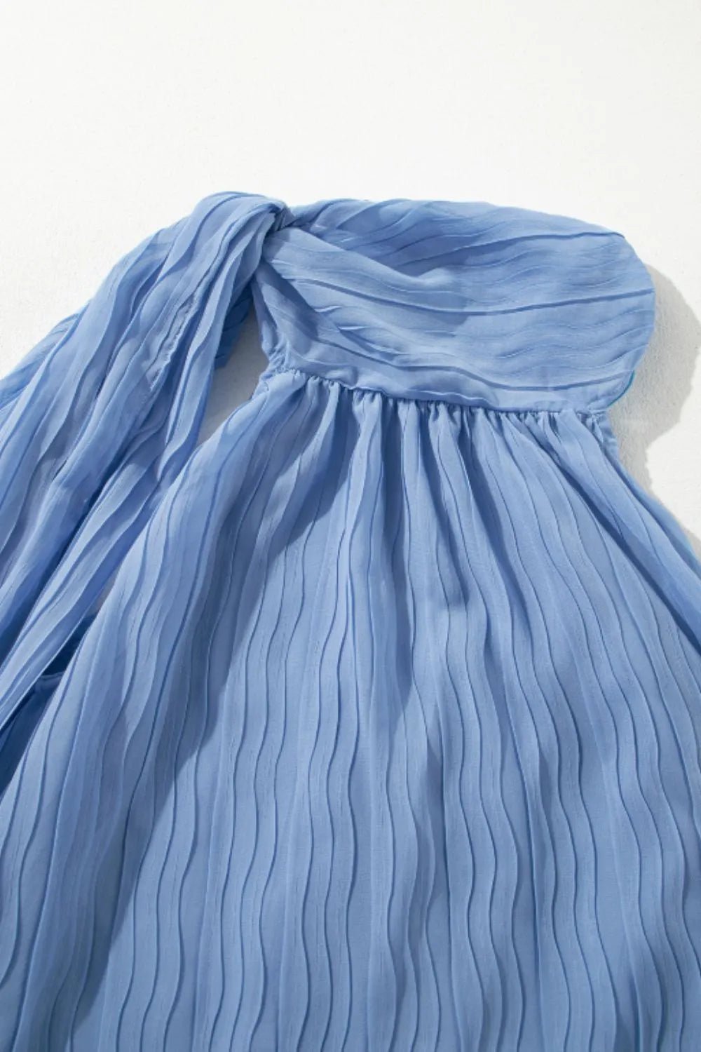 Textured Pleated Tied Mock Neck Flowy Tank Top