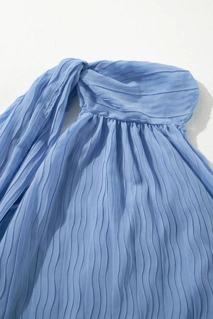 Textured Pleated Tied Mock Neck Flowy Tank Top