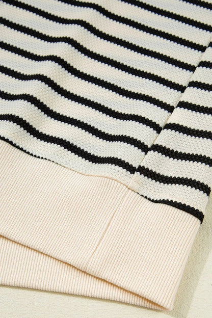 Striped Round Neck Ruffle Sleeve Blouse – Black by Simply Love