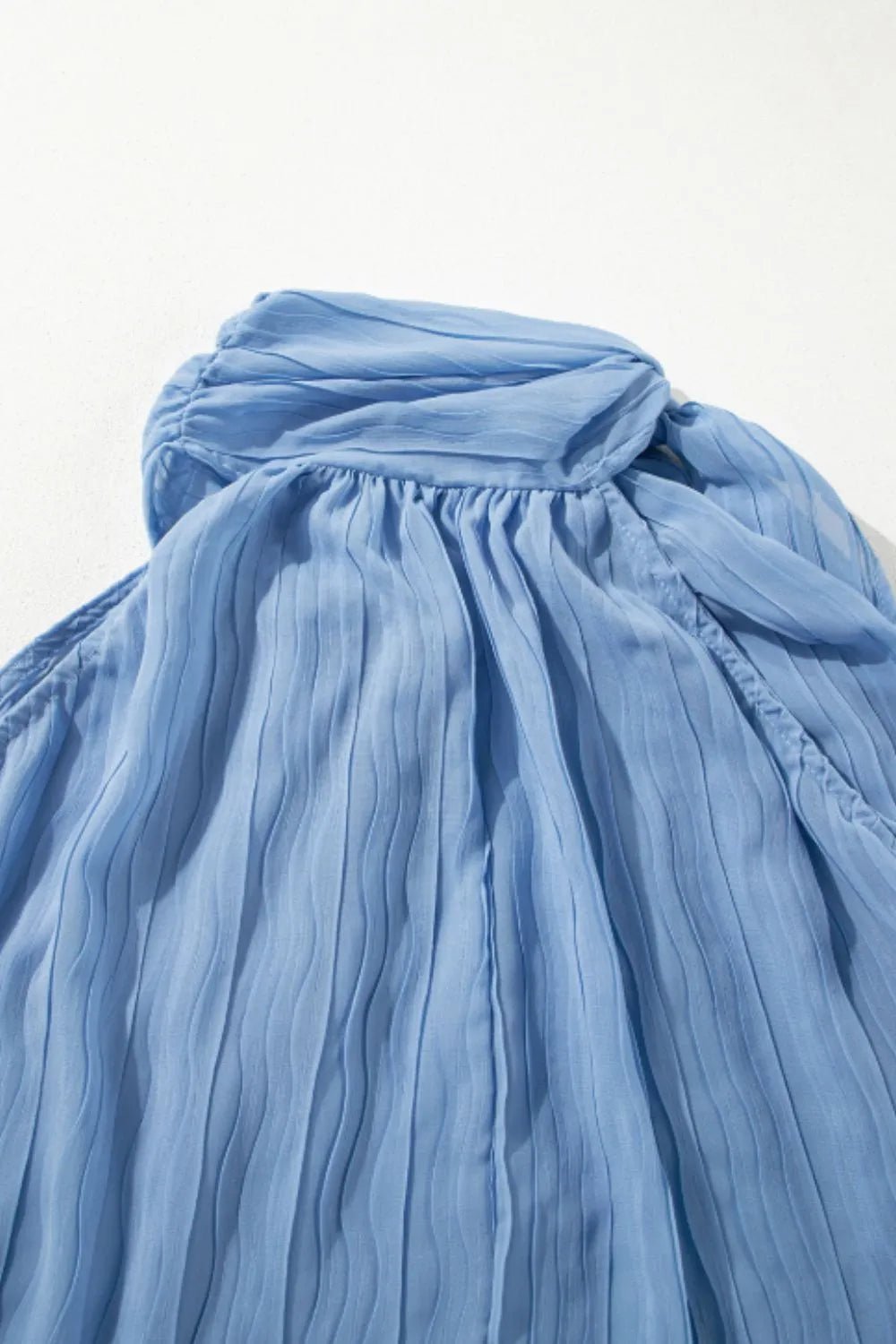 Textured Pleated Tied Mock Neck Flowy Tank Top