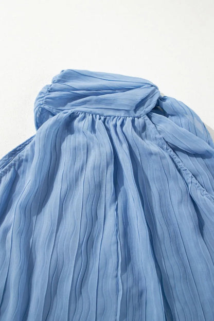 Textured Pleated Tied Mock Neck Flowy Tank Top