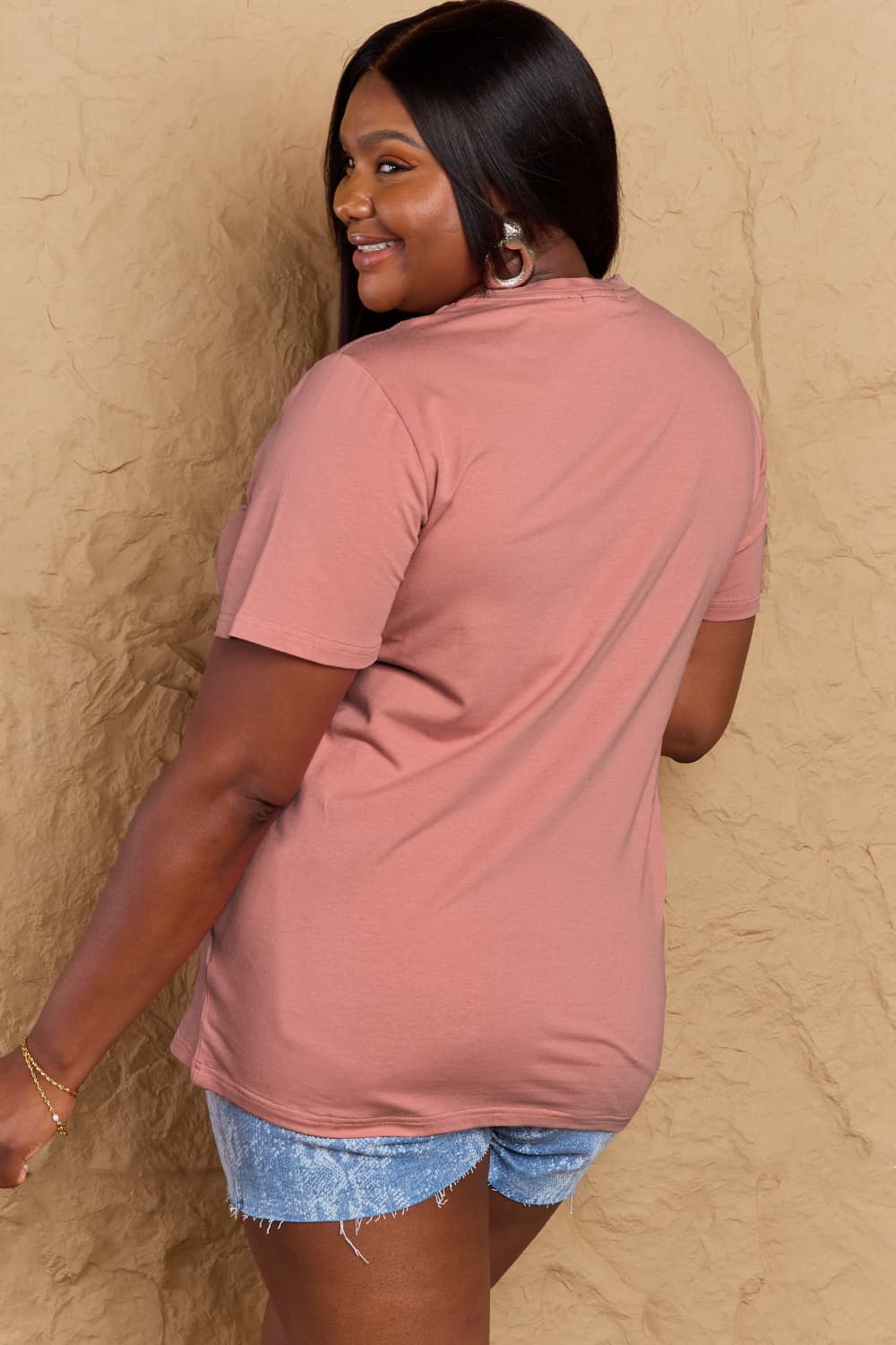 Simply Love Full Size BOOKS ARE MY LOVE LANGUAGE Graphic Cotton Tee – Dusty Pink by Simply Love