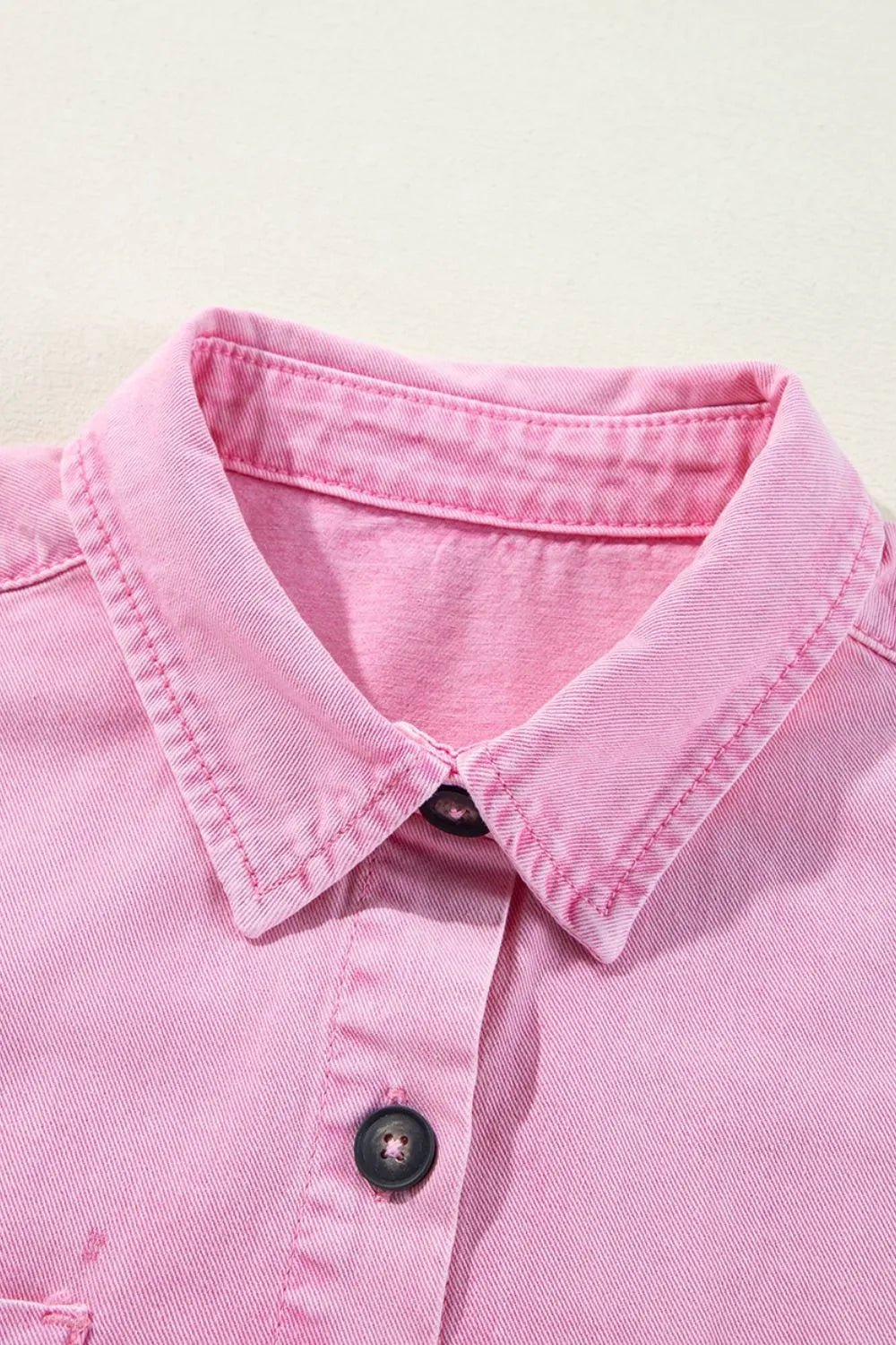 Button Down Short Sleeve Denim Dress – Blush Pink by Simply Love