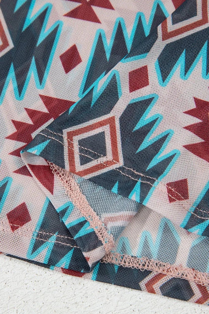 Western Aztec Print Mesh Slim T Shirt – Floral by Simply Love