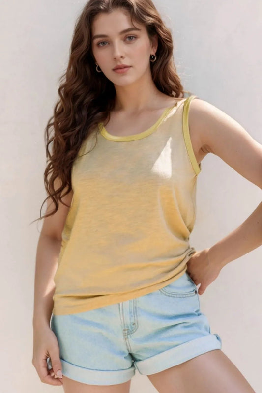 Round Neck Wide Strap Tank – Tan by Simply Love