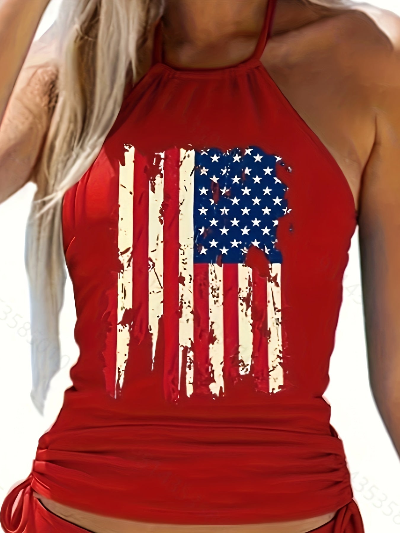 Women's USA Flag Halterneck Swimsuit – Bold, Elegant Two-Piece Set | Summer Swimwear