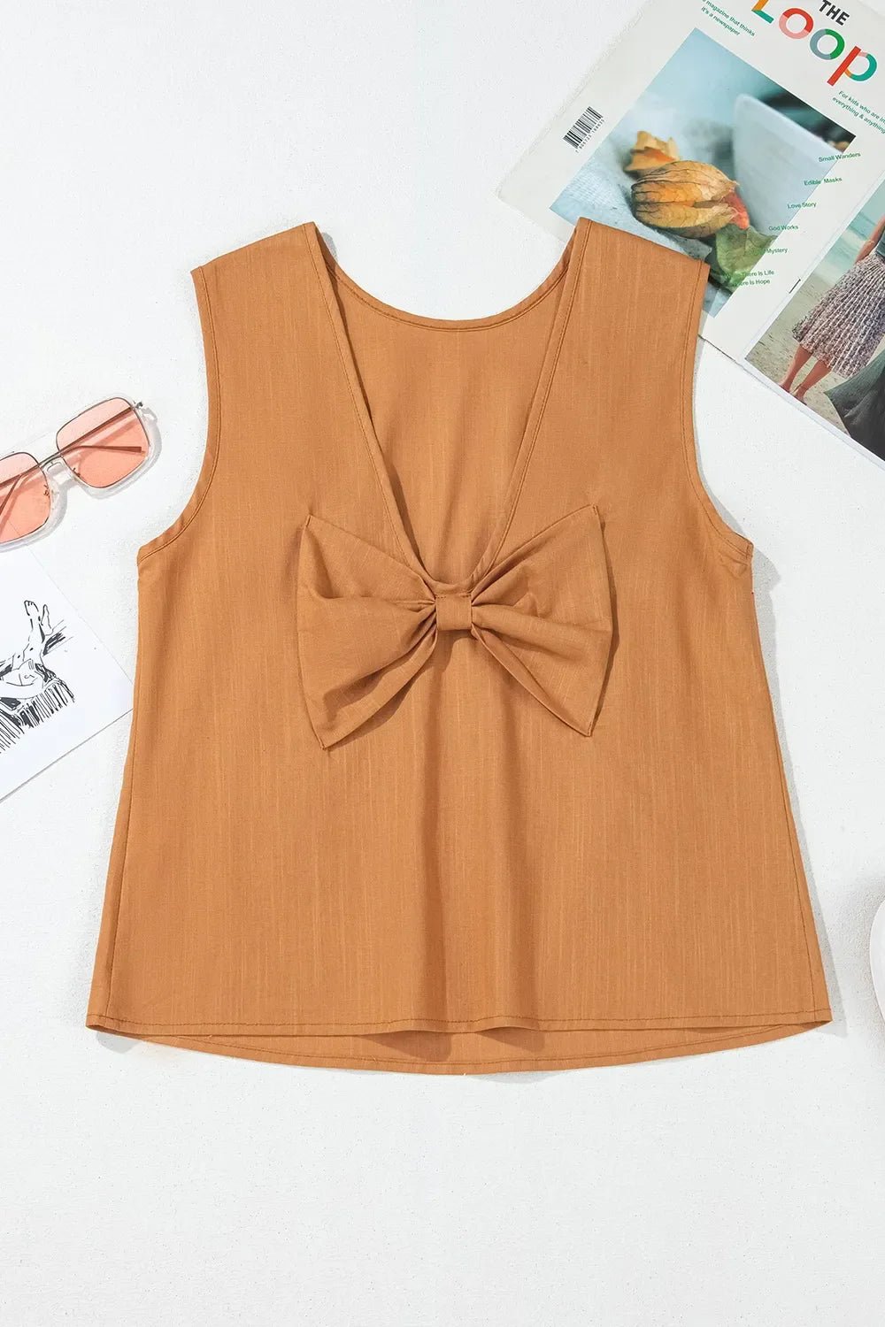 Bow Back Round Neck Tank – Caramel by Simply Love