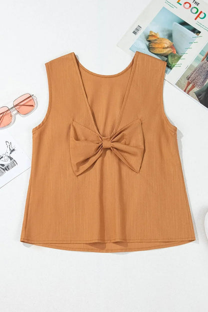 Bow Back Round Neck Tank – Caramel by Simply Love
